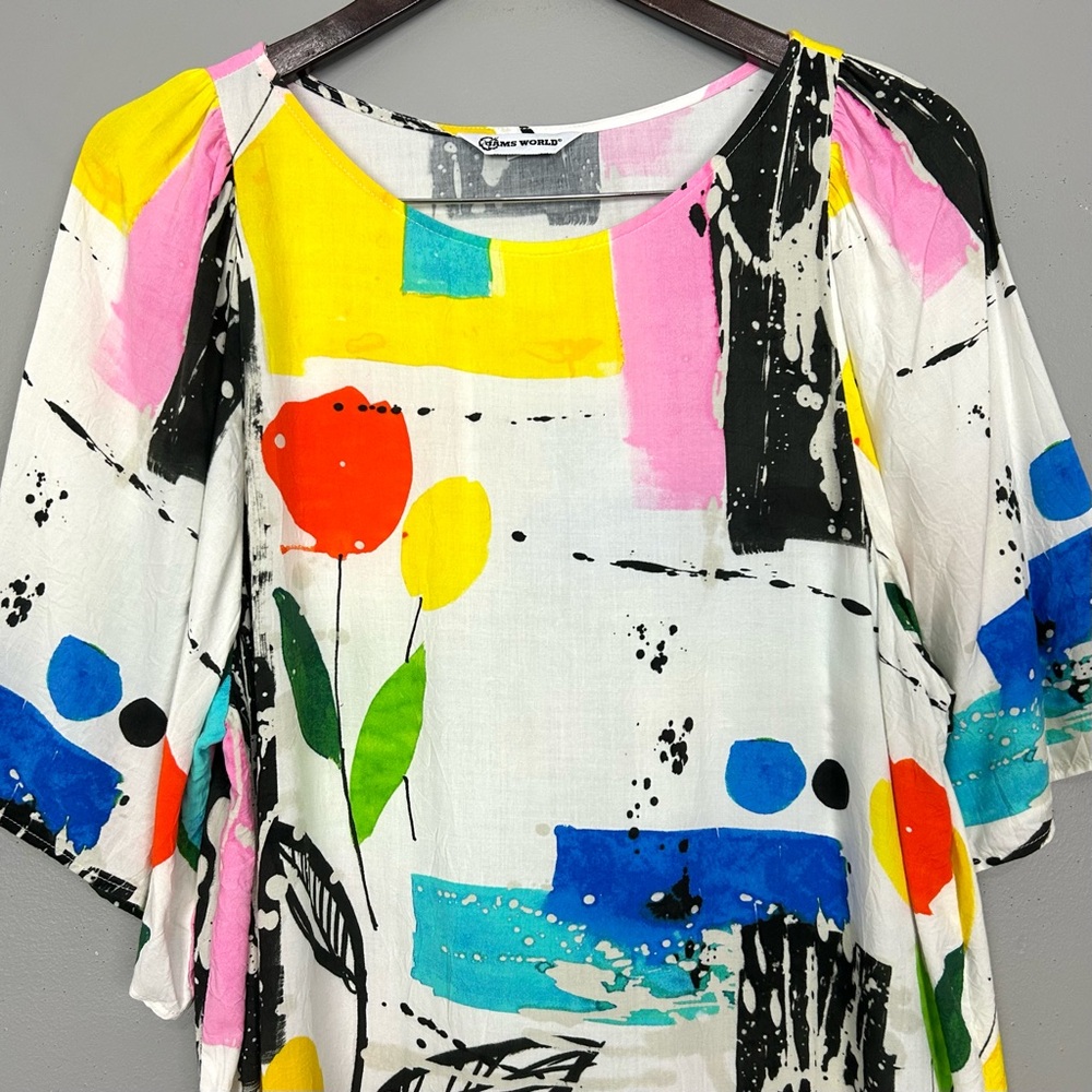 Jams World Hattie Shift Dress Women’s Sz M Tweet Print Colorful Abstract Hawaii - Picture 2 of 8
